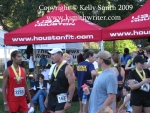 Race finishers cooling off at the Houston Fit tent